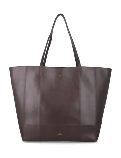 Totême Toteme Roam Oversized North-south Leather Tote Bag With Folded Detail And Card Slot In Marrone
