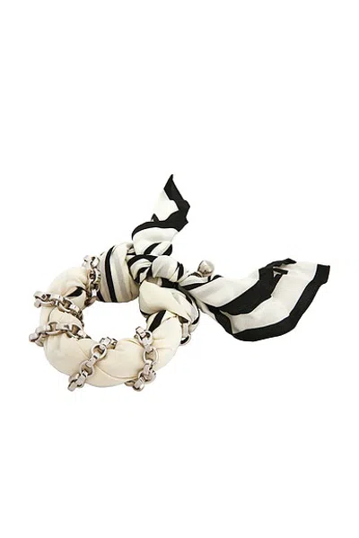 Totême Silk Scarf Bracelet In Ecru  Black  & Silver
