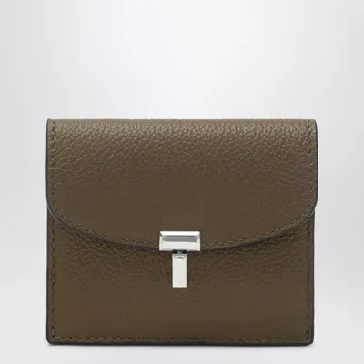 Totême Taupe Grained-leather T-lock Card Holder In Gray