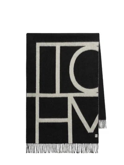 Totême Toteme Wool Logo Scarf In Black