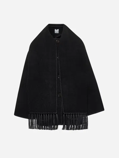 Totême Womens Black Embroidered Scarf Brushed Wool-blend Jacket