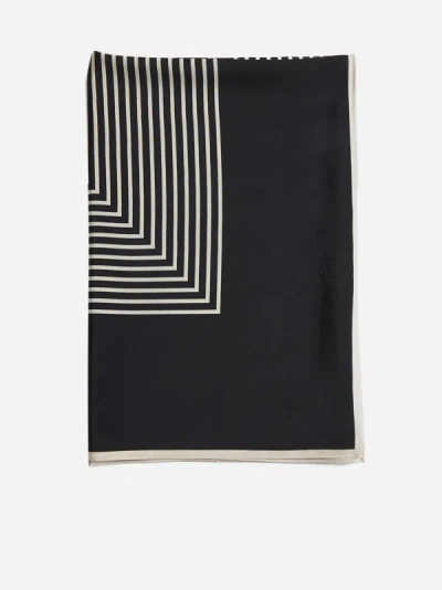 Totême Centered Monogram Silk Scarf In Black,cream