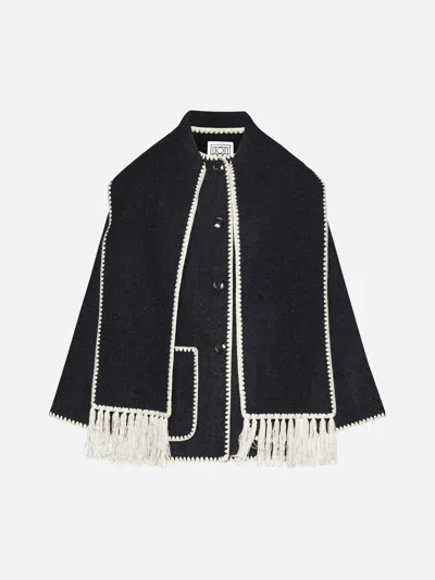 Totême Embroidered Scarf Wool-blend Jacket In Dark Grey Melange