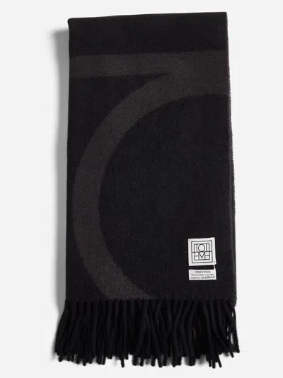 Totême Grey Jacquard Wool Monogram Scarf In Charcoal