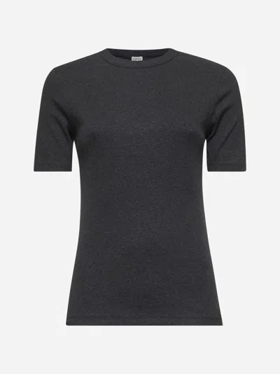 Totême Grey Ribbed Jersey Classic T-shirt In Black