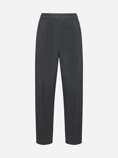 Totême Grey Wool Blend Straight Trousers