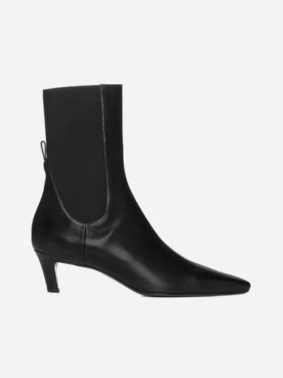 Totême Leather Ankle Boots In Black