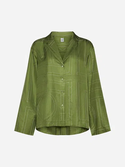 Totême Monogram Silk Shirt In Green