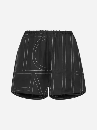 Totême Monogram Silk Shorts In Black,white