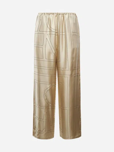 Totême Monogran Silk Trousers In Ivory