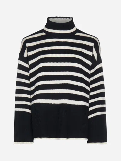 Totême Striped Wool And Cotton Turtleneck In Black,ivory