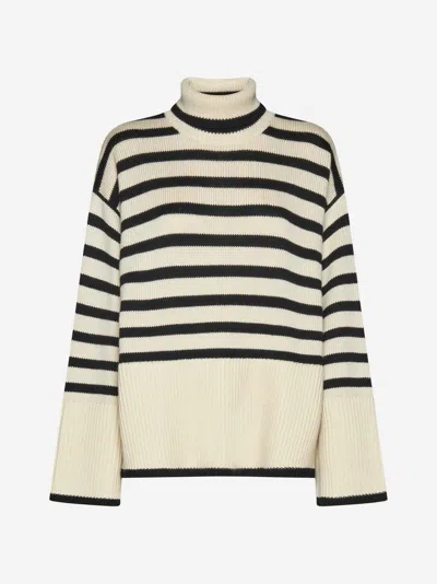 Totême Striped Wool And Cotton Turtleneck In Brown