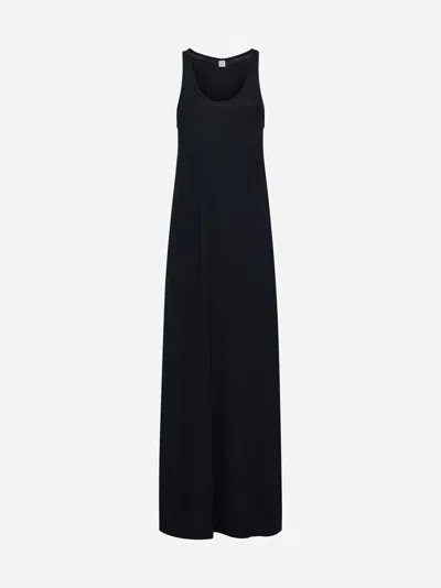 Totême Long Black Dress With Scoop Neck In Jersey Woman