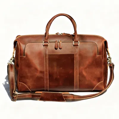Touri Men's Genuine Leather Duffel With Zip Pocket - Dark Brown