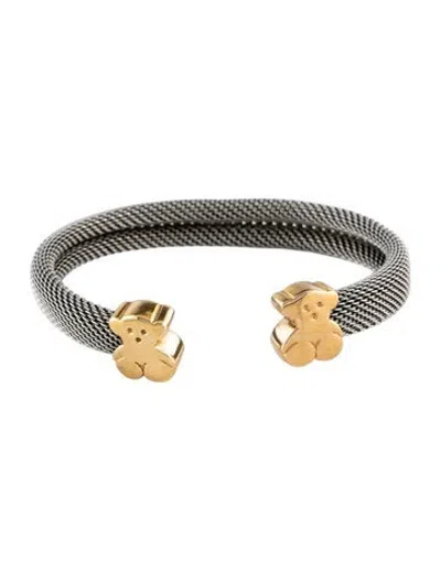 Pre-owned Tous Two-tone Icon Mesh Cuff Bracelet, 6.25" In Multicolor