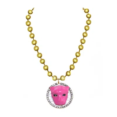 Tova Antique Gold Plated Pop Chain Necklace In Pink