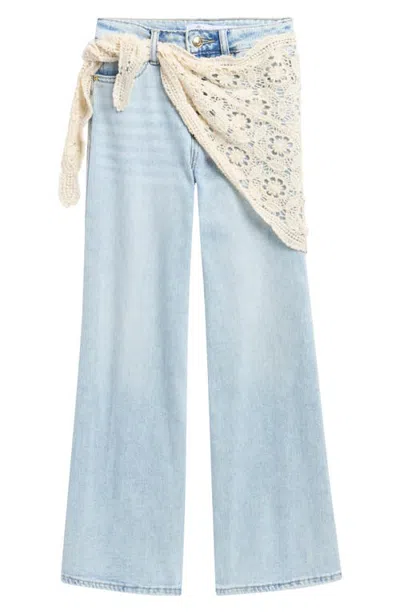 Tractr Kids' Hanky Belt Wide Leg Jeans In Blue