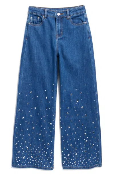 Tractr Kids' Mixed Rhinestone Wide Leg Jeans In Blue