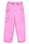 Tractr Kids' Parachute Cargo Pants In Neon Pink