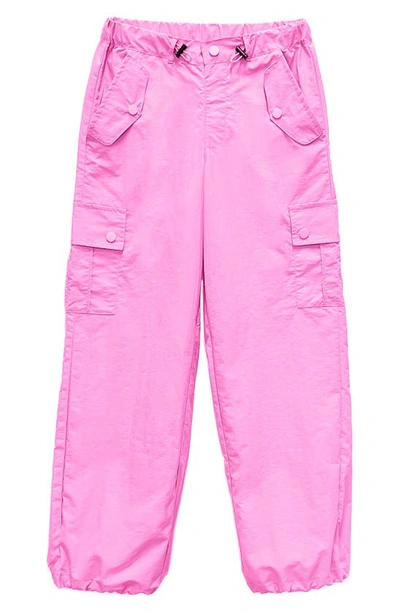 Tractr Kids' Parachute Cargo Trousers In Neon Pink
