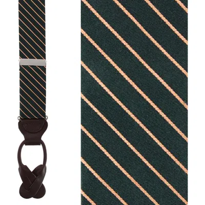 Trafalgar Declan Diagonal Stripe Silk Business Button End Suspenders (braces) In Green