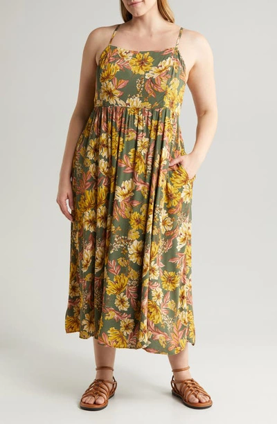 Treasure & Bond Floral Print Sleeveless Maxi Dress In Olive Kalamata Amelia Floral