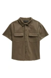 Treasure & Bond Kids' Short Sleeve Cotton Button-up Utility Shirt In Olive Sarma