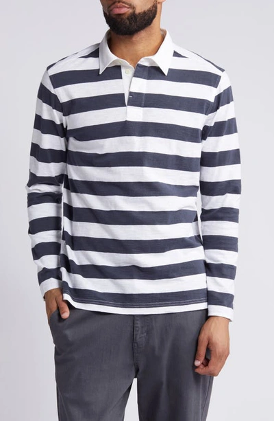 Treasure & Bond Long Sleeve Rugby Polo In Navy-white Rugby Stripe