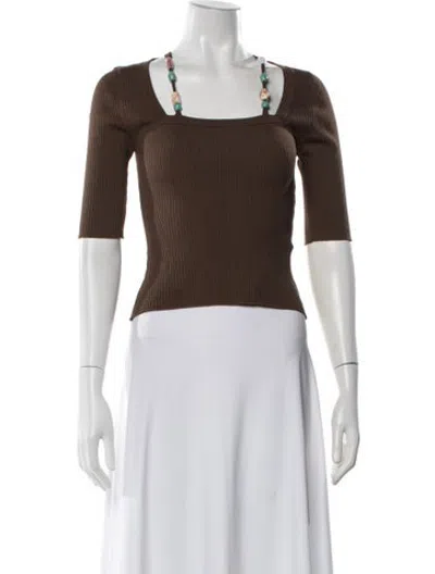 Pre-owned Tressé Square Neckline Three-quarter Sleeve Top In White
