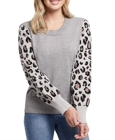 Tribal Long Sleeve Crew Neck Sweater In Grey Mix In Multi
