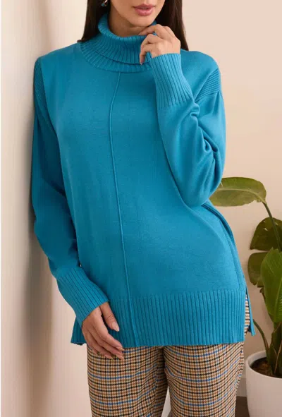 Tribal Long Sleeves Turtleneck Sweater In Turquoise In Blue