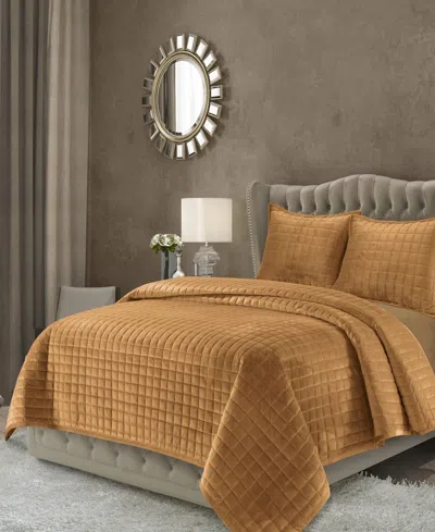 Tribeca Living Florence Velvet Solid Oversized Quilt Set, Twin In Brown
