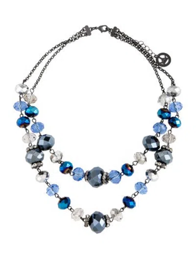 Pre-owned Trifari Bead & Crystal Double Strand Collar Necklace, 18" In Blue
