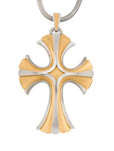 Pre-owned Trifari Vintage Two-tone Cross Pendant Necklace, 28" In Multicolor