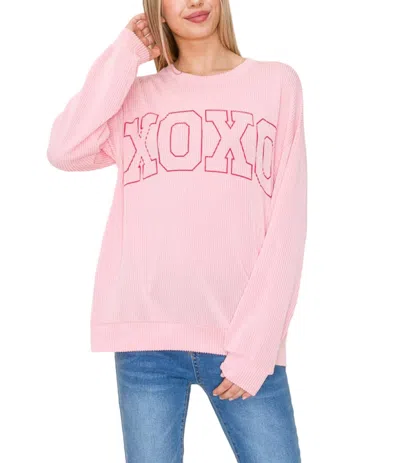 Très Bien Xoxo Ribbed Long Sleeve Pullover In Pink