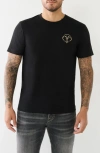 True Religion Brand Jeans 3d Horseshoe Buddha Cotton Crew Graphic T-shirt In Jet Black
