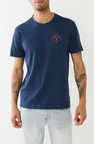 True Religion Brand Jeans 3d Horseshoe Buddha Cotton Crew Graphic T-shirt In Dress Blue