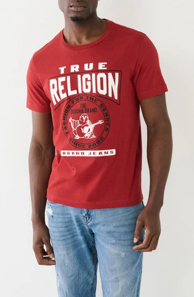 True Religion Brand Jeans Cotton Crew Graphic T-shirt In Red Dahlia