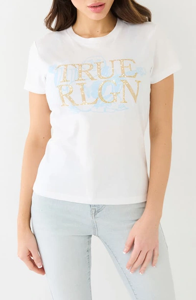 True Religion Brand Jeans Crystal Embellished Cotton Logo T-shirt In White