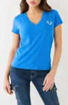 True Religion Brand Jeans Multi Logo V-neck T-shirt In Victoria Blue