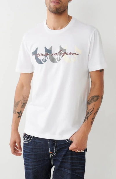 True Religion Brand Jeans Three Horseshoe Cotton Crew Graphic T-shirt In White