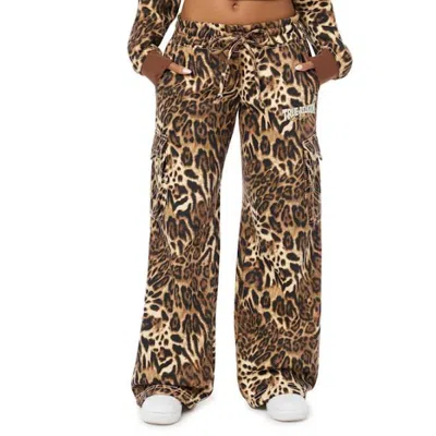 True Religion Women's Big T Low Rise Cargo Wide Leg Baggy Sweatpant In Animal Print