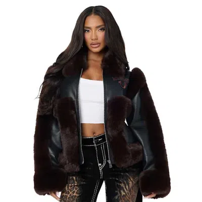 True Religion Women's Embroidered Horseshoe Faux Leather Fur Jacket In Black