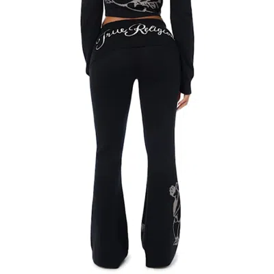 True Religion Women's Foldover Waistband Bootcut Sweatpant In Black