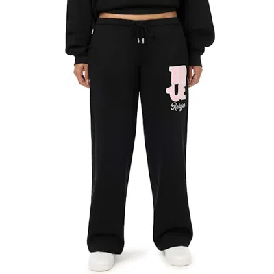 True Religion Women's Velvet Embroidered Low Rise Straight Leg Sweatpant In Black