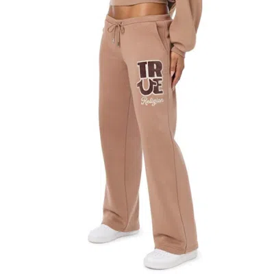 True Religion Women's Velvet Embroidered Low Rise Straight Leg Sweatpant In Brown