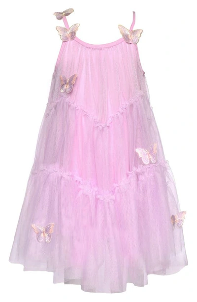 Truly Me Kids' Butterfly Embellished Tiered Tulle Party Dress In Lavender