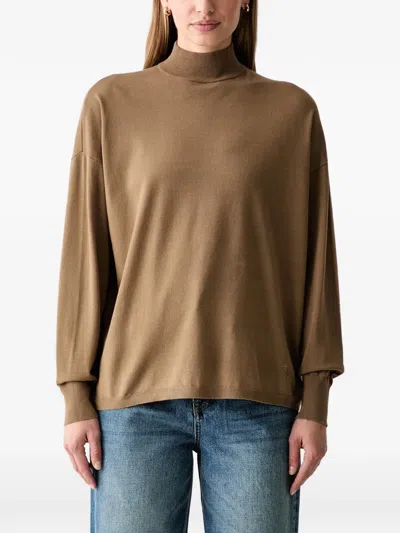 Trussardi High-neck Dropped-shoulder Sweater In Brown