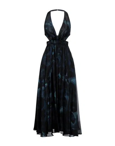 Trussardi Woman Midi Dress Navy Blue Size 4 Silk, Lambskin