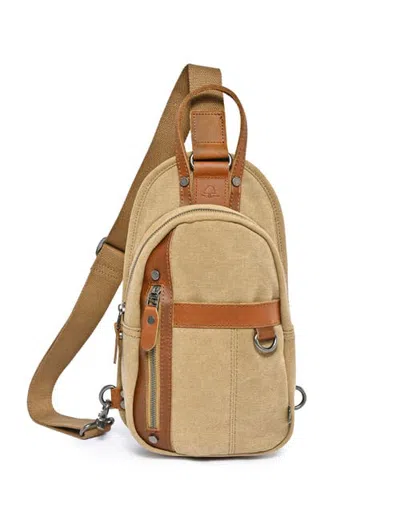 Tsd Brand Agave Canvas Zip Sling Bag In Brown